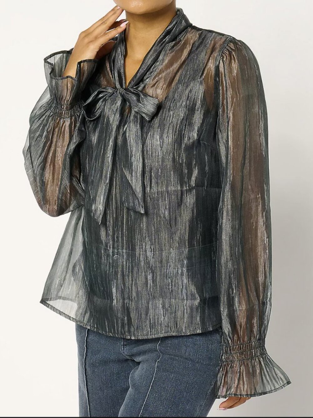 Me by Jennie Garth Tammy Woven Tie Neck Blouse  16598